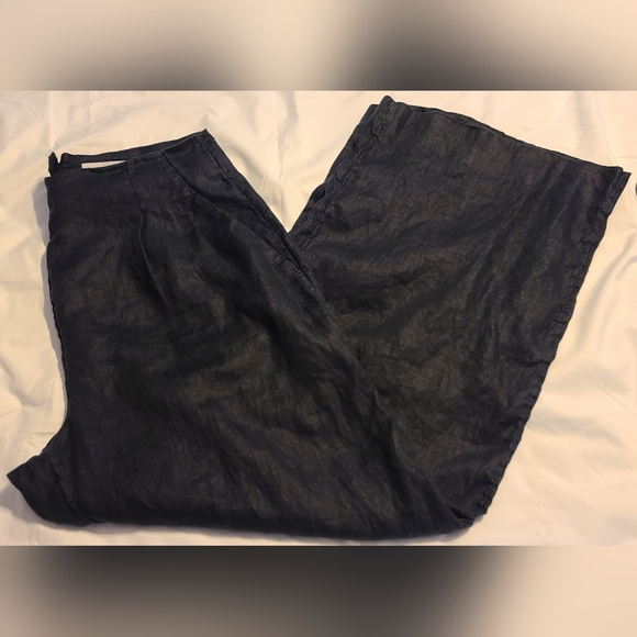 Banana Republic Women's Linen Wide-Leg Pants Black Chambray Sz 14 - Picture 1 of 14